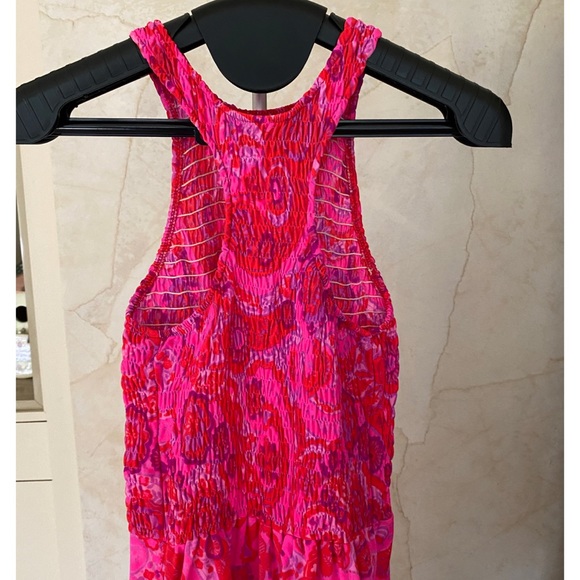 Vintage 60s/70s Paisley Neon Pink Maxi Dress Med - Picture 4 of 12